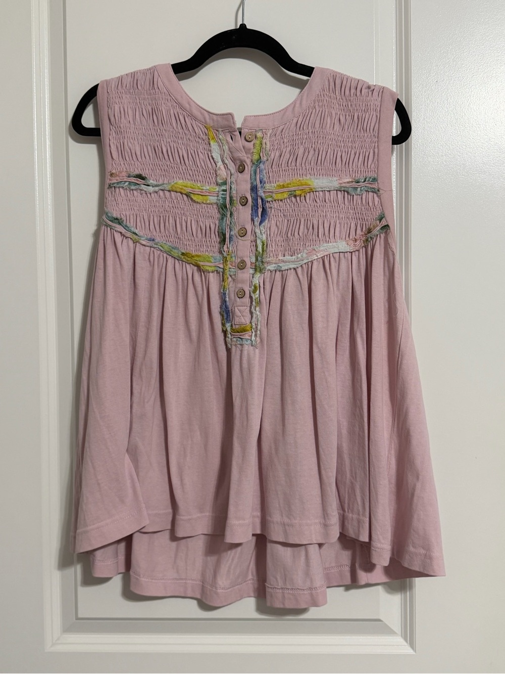 Sleeveless Pink Smocked Peasant Top